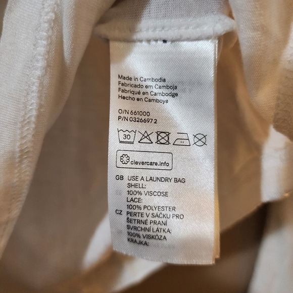 H&M Womens Pullover Slinky Stretch Knit Tee Size S White Keyhole Neck Lace Top - Picture 8 of 12